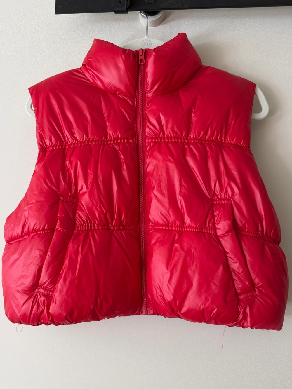 Divided Bright Red Cropped Quilted Puffer Vest